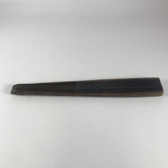 Vintage Asian Handheld Fan Band Parade Scene Black Hand Painted - Picture 9 of 10